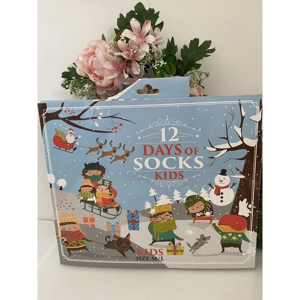 HYP Kids Christmas 12‎ Days Of Socks Sealed In Plastic NIB Shoe Sz 4-10 Assorted